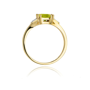Pierścionek złoty z Oliwinem 1,10ct i Diamentami próby 585. W-0040O/1,10